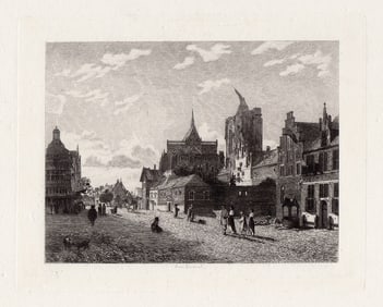 1876 Jan van der Heyden A Street View in Cologne etching signed