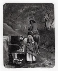 1800s Armand LELEUX SIGNED Lithograph Washerwomen at Fountain Framed