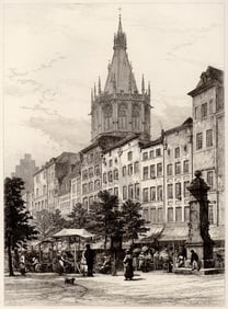 1884 Robert Kent ThomasThe Alt Market, Cologne etching signed