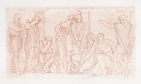 Frederick PRELLER Antique Print The Scared Handmaidens of Penelope FRAMED