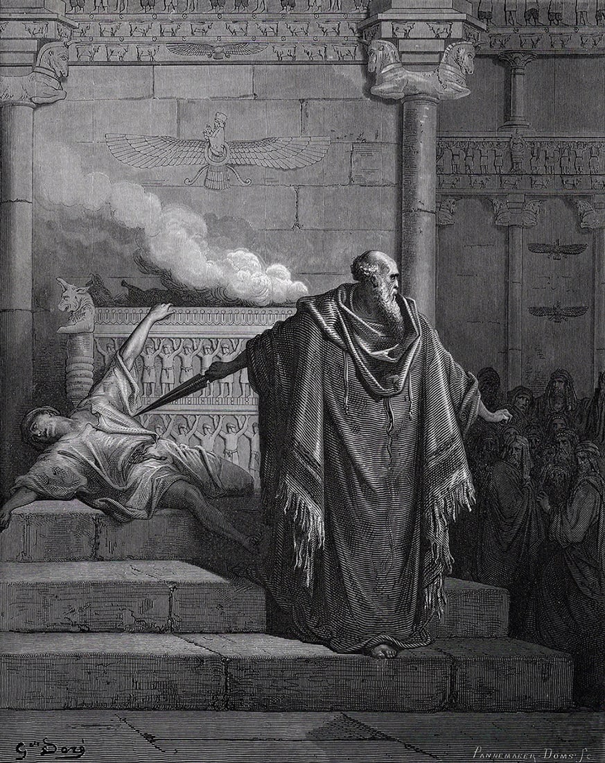 1800s Gustave Dore Biblical Woodcut Mattathias & the Apostate Framed Signed (1 of 2)