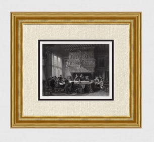 FRAMED 1800s Louis Haghe Engraving Council of War at Courtray SIGNED