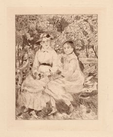 Auguste RENOIR 1892 Etching "Two Women In Garden"