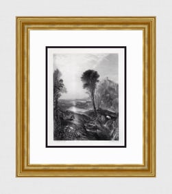 1800s JMW TURNER Engraving Mercury And Argus Landscape Signed Framed