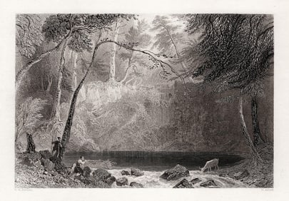 1800s William BARTLETT Engraving INDIAN FALLS NY Framed