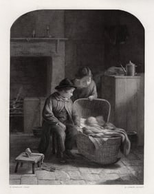 1800s William hemsley Antique Engraving Left in Charge Framed Signed