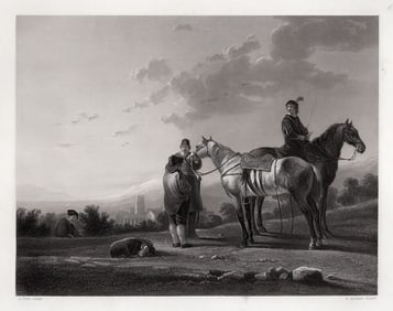 Aelbert CUYP SIGNED 1800s Engraving The Cavalry & the Peasant Framed