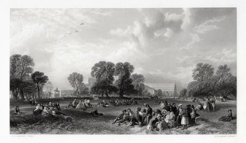 1800s James Duffield HARDING Engraving Hyde Park in 1851 FRAMED COA