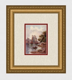 1909 British Watercolor Carnarvon Castle Framed