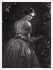 1800s August RIEDEL Engraving BEAUTY OF ALBANO Framed SIGNED