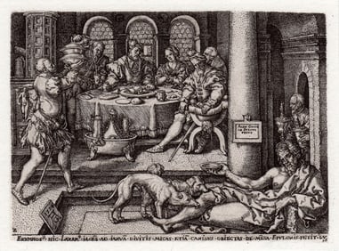 Heinrich Aldegrever or Aldegraf Dives and Lazarus, Lazarus at the Rich Man's Gate from The Parable