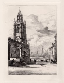 Charles Henri Toussaint St. Nicholas Church, Liverpool etching signed