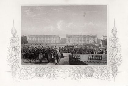 GEORGE W. TERRY SIGNED 1800s Antique Engraving LIBERATION OF PARIS Framed