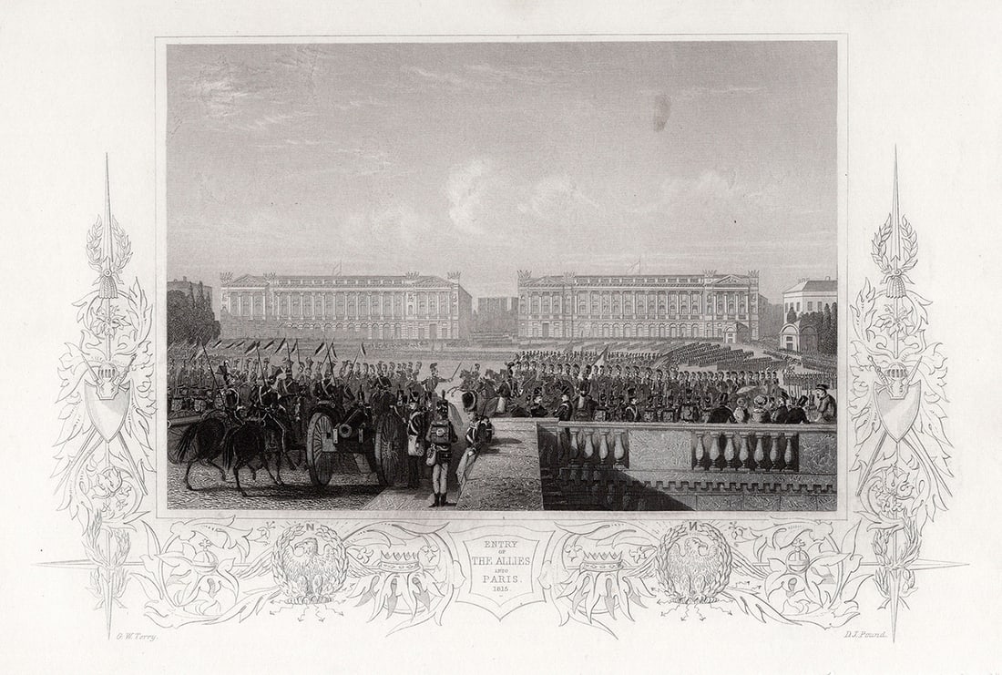 GEORGE W. TERRY SIGNED 1800s Antique Engraving LIBERATION OF PARIS Framed (1 of 3)