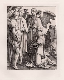 Lucas van Leyden Abraham Kneeling before the Angels engraving signed