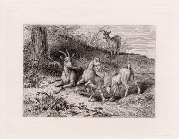 1872 Karl Bodmer Kids etching signed