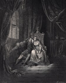 Gustave Dore Paolo and Francesca (Dante's Divine Comedy Enferno) c. 1880 Wood Engraving