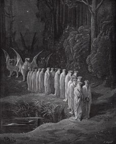 1800s Gustave DORE Divine Comedy Wood Engraving Four BeastsFRAMED Signed