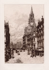 Thomas Riley Town Hall Manchester etching signed