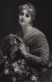 Etienne Adolphe Piot 1800s Antique Print The Rose Basket FRAMED