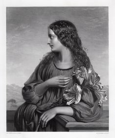 FRAMED 1800s Henry Nelson O'NEIL Engraving The Lady with Lilies SIGNED COA