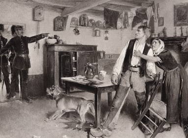 1800s Evariste Carpentier Antique Print Resisting Arrest SIGNED Framed