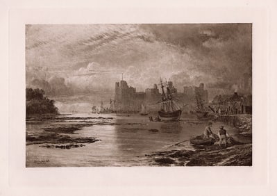 1890 Alfred Dawson Carnarvon Castle Antique Print signed