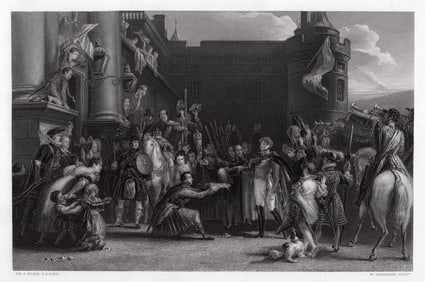 David Wilkie 1800s Antique Engraving The King At Holyrood Signed Framed