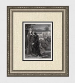 Pretty Edward ARMITAGE 1800s Engraving St John & Virgin Mother Framed Signed