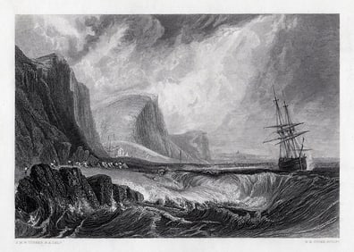 William TURNER SIGNED 1800s Engraving Bridport FRAMED