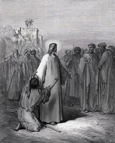 Gustave DORE 1800s Biblical Woodcut Jesus Heals the Possessed Man SIGNED Framed