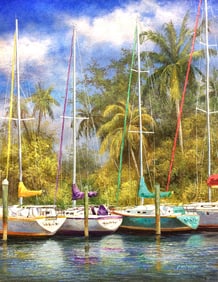 Original Paul Wren Marina Painting 16 x 20 inches