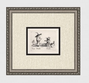 CALLOT 1920 Engraving "Outlandish Masked Dancers" Framed