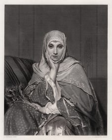 Jean-Francois PORTAELS 1800s Engraving In Oriental Costume FRAMED SIGNED