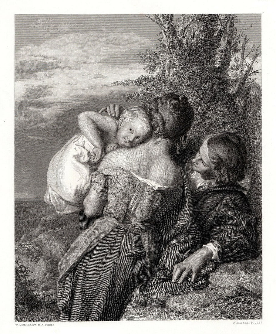 William Mulready Brother and Sister - On Pinching the Ear 1862 Engraving Signed: William Mulready. Brother and Sister - On Pinching the Ear. Antique engraving on wove paper after the original oil on panel by master engraver Robert Charles Bell (Scottish, 1806 - 1872). 1862. Signed