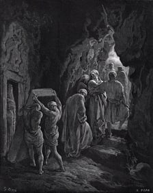 GUSTAVE DORE 1800s Biblical Woodcut The Death and Burial of Sarah SIGNED Framed