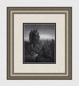 1800s Gustave Dore Wood Engraving Peter’s Sermon to the Crowd Framed Signed