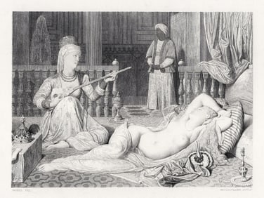 1800s Jean-Auguste-Dominique Ingres Engraving In the Harem FRAMED SIGNED