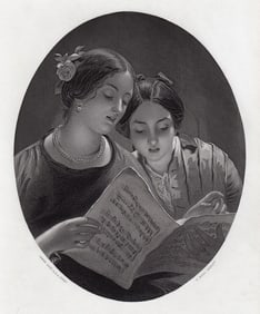 1800s James Sant "Singing a Beautiful Duet" Engraving Signed Framed
