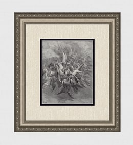 Gustave Dore Battle of the Angels (Milton's Paradise Lost) c. 1880 Woodcut Signed