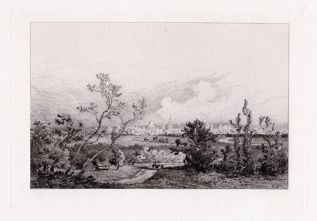 Charles Henri Toussaint 1879 etching General View, Oxford signed (1 of 2)