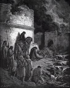 1800s Gustave DORE'S BIBLE Woodcut Nehemiah Viewing the Ruins FRAMED Signed