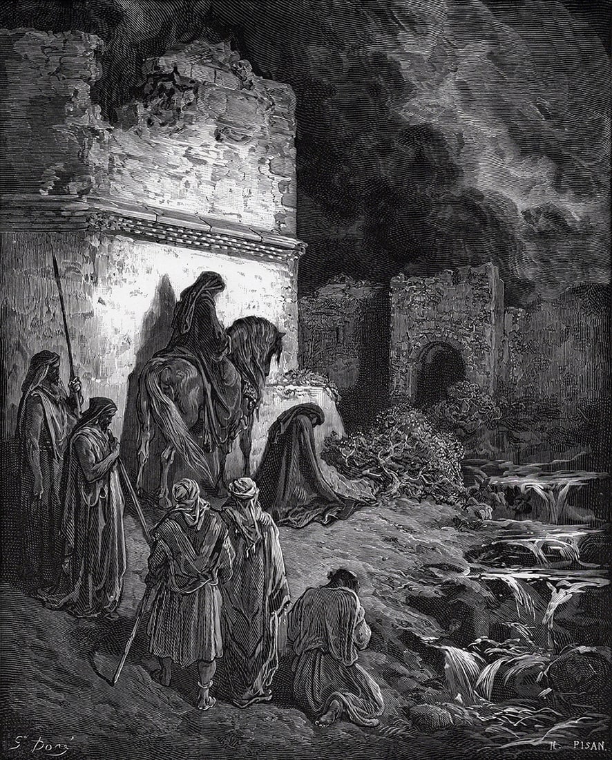 1800s Gustave DORE'S BIBLE Woodcut Nehemiah Viewing the Ruins FRAMED Signed (1 of 2)