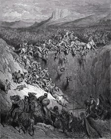 1800s Gustave DORE SIGNED Biblical Woodcut Samson Slays 1000 Men FRAMED