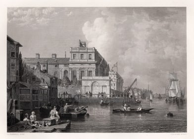 1800s GEORGE CHAMBERS Greenwich Hospital London FRAMED SIGNED