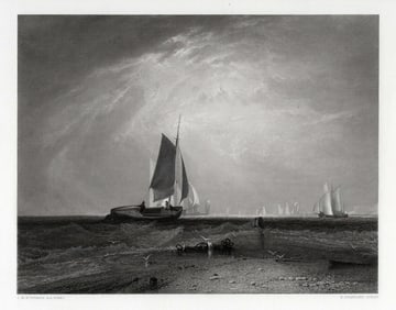 WILLIAM TURNER 1800s Engraving Bligh Sand Gallery Framed Signed COA