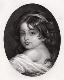 1800s Jean-Baptiste Greuze Engraving The Young Child SIGNED Framed