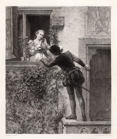 1800s Heinrich Von Angeli Etching ROMEO ET JULIETTE Signed Framed