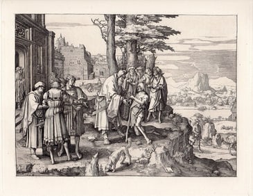 Lucas van Leyden 1883 engraving The Return of the Prodigal Son signed