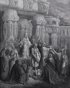 Gustave DORE 1800s Religious Wood Engraving "Proclamation of Cyrus" FRAMED Signed